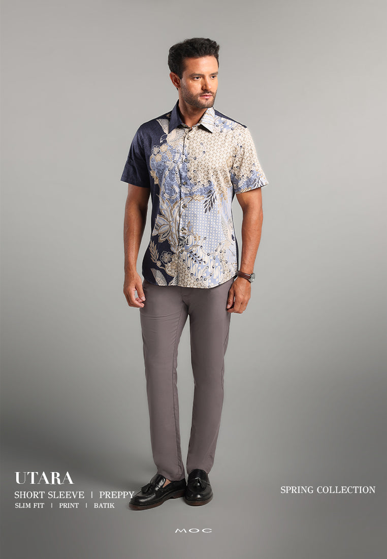MOC - Kemeja Batik Pria Lengan Pendek Utara - Navy