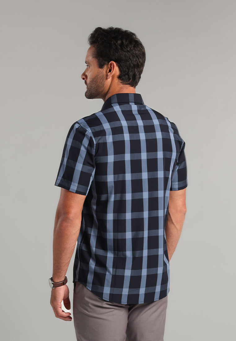 MOC - Kemeja Kotak-kotak Pria Lengan Pendek Erlands - Dark Blue