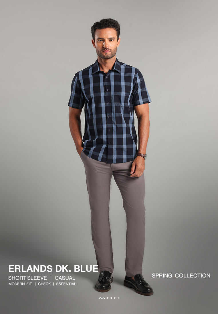 MOC - Kemeja Kotak-kotak Pria Lengan Pendek Erlands - Dark Blue