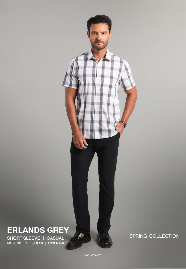 MOC - Kemeja Kotak-kotak Pria Lengan Pendek Erlands - Grey