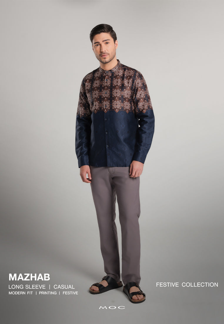 MOC Kemeja Shanghai Lengan Panjang Pria Mazhab - Navy