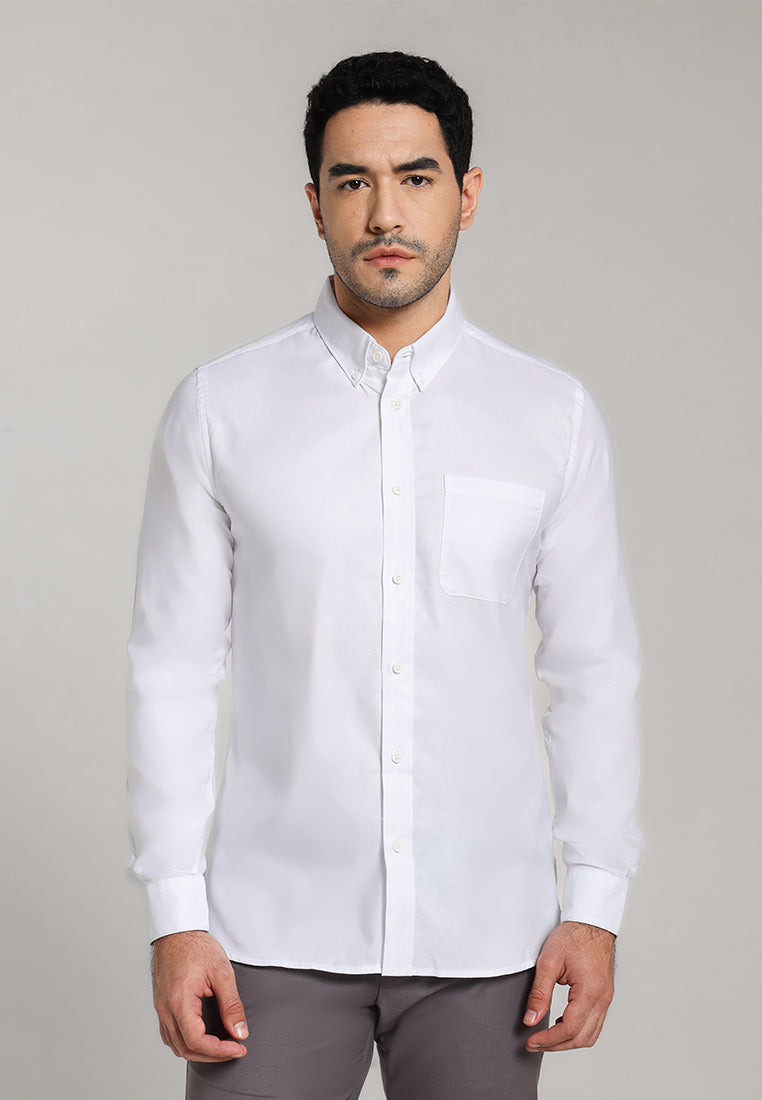 MOC - Kemeja Polos Pria Lengan Panjang Nashville - White