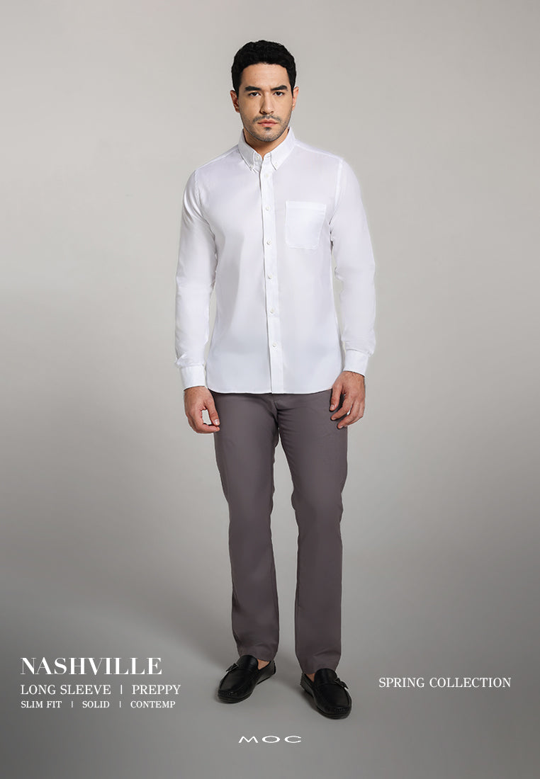 MOC - Kemeja Polos Pria Lengan Panjang Nashville - White