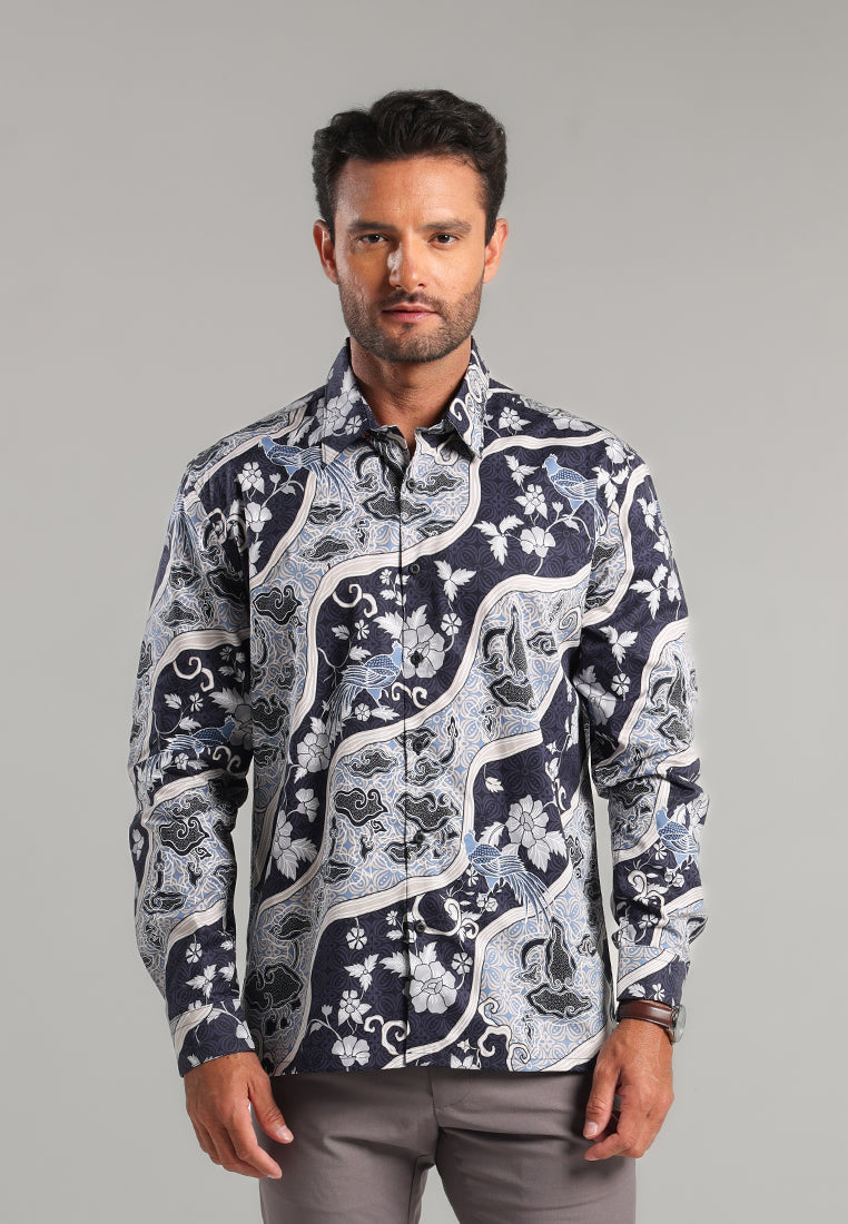 MOC - Kemeja Batik Pria Lengan Panjang Widura - Navy