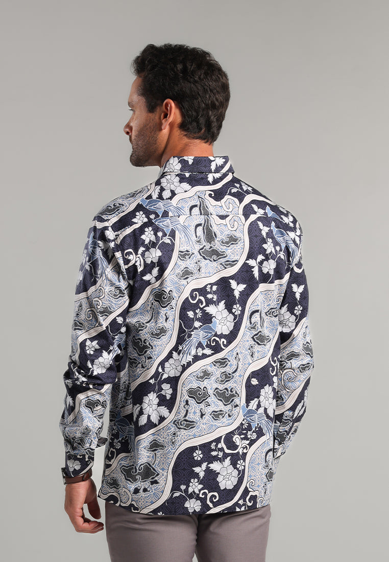 MOC - Kemeja Batik Pria Lengan Panjang Widura - Navy