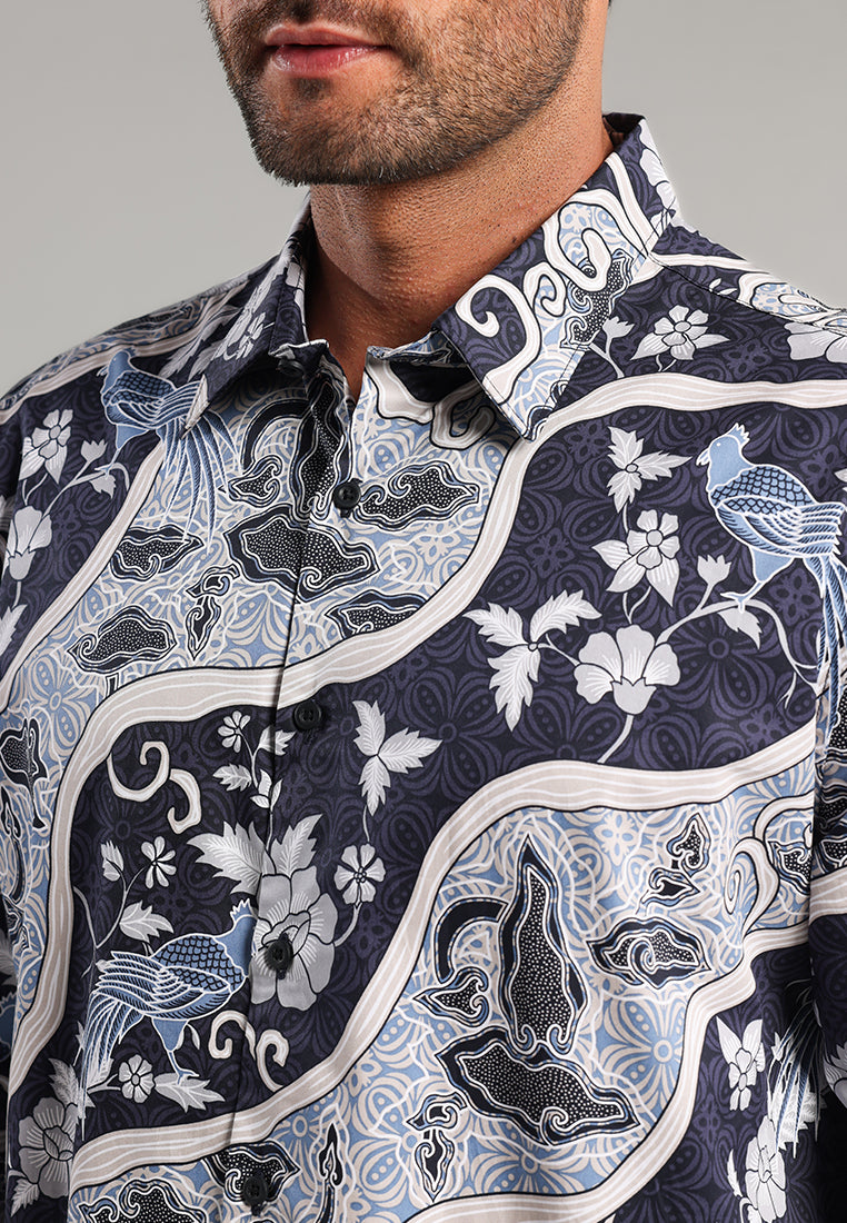 MOC - Kemeja Batik Pria Lengan Panjang Widura - Navy