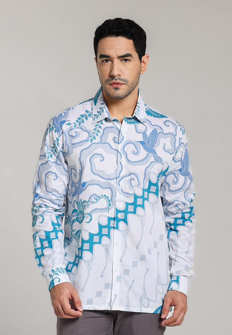 MOC - Kemeja Batik Pria Lengan Panjang Laksamana - White