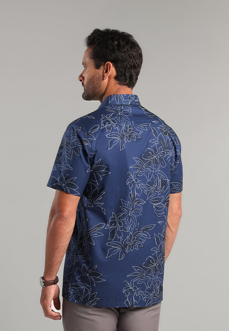MOC - Kemeja Motif Lengan Pendek Pria Newton - Navy