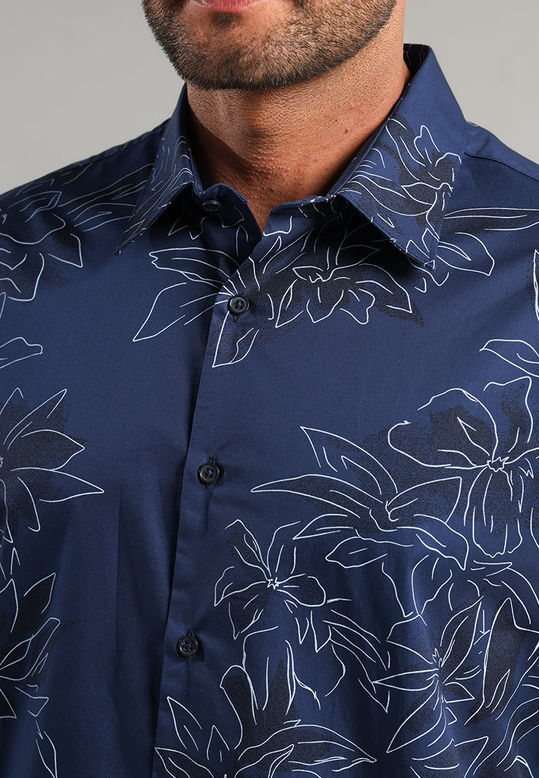 MOC - Kemeja Motif Lengan Pendek Pria Newton - Navy