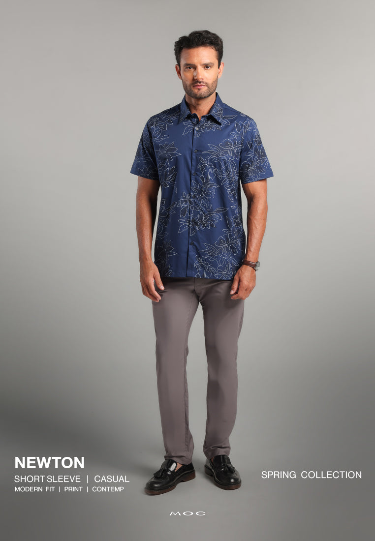 MOC - Kemeja Motif Lengan Pendek Pria Newton - Navy