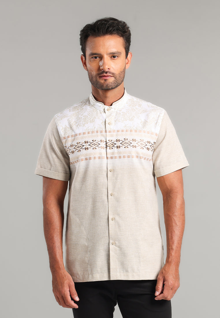 MOC x Habib Jafar Kemeja Koko Lengan Pendek Pria Hanif - Khaki