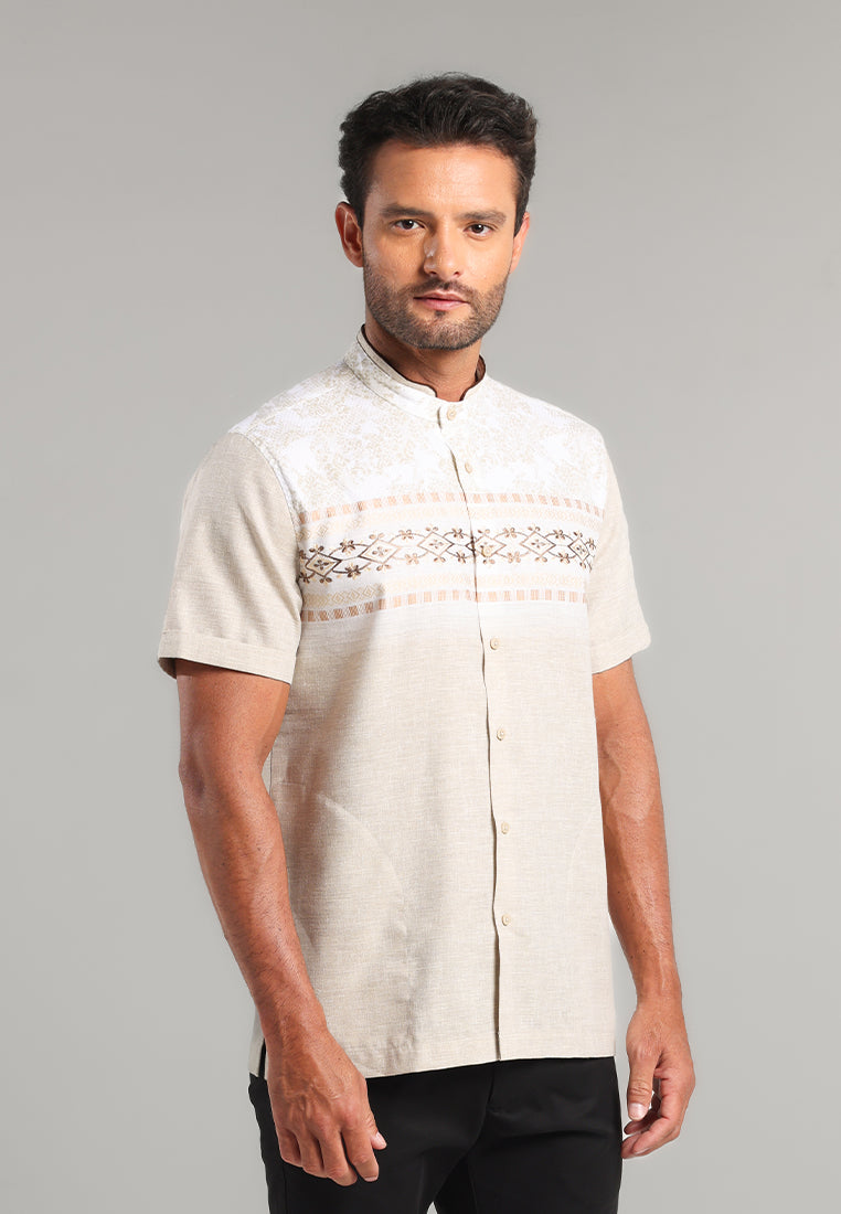 MOC x Habib Jafar Kemeja Koko Lengan Pendek Pria Hanif - Khaki