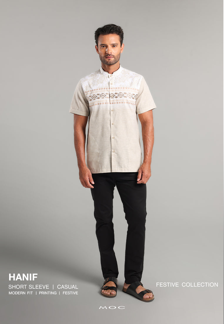 MOC x Habib Jafar Kemeja Koko Lengan Pendek Pria Hanif - Khaki