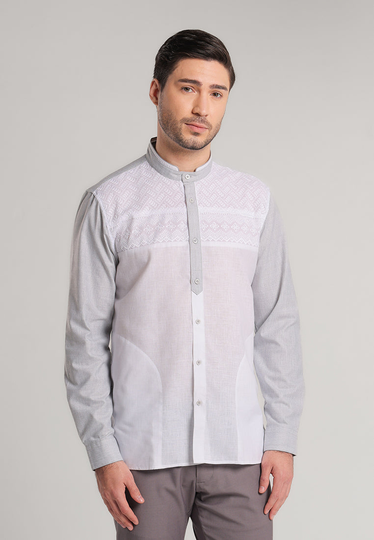 MOC Kemeja Koko Lengan Panjang Pria Rafi - Grey