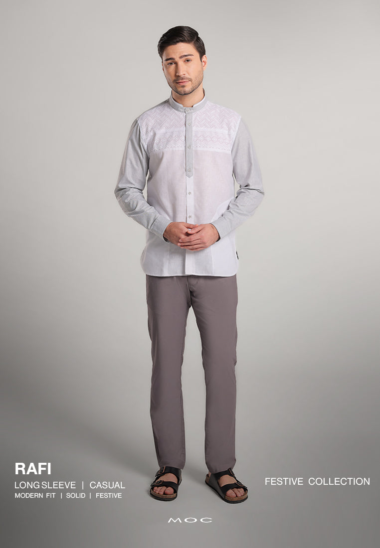 MOC Kemeja Koko Lengan Panjang Pria Rafi - Grey