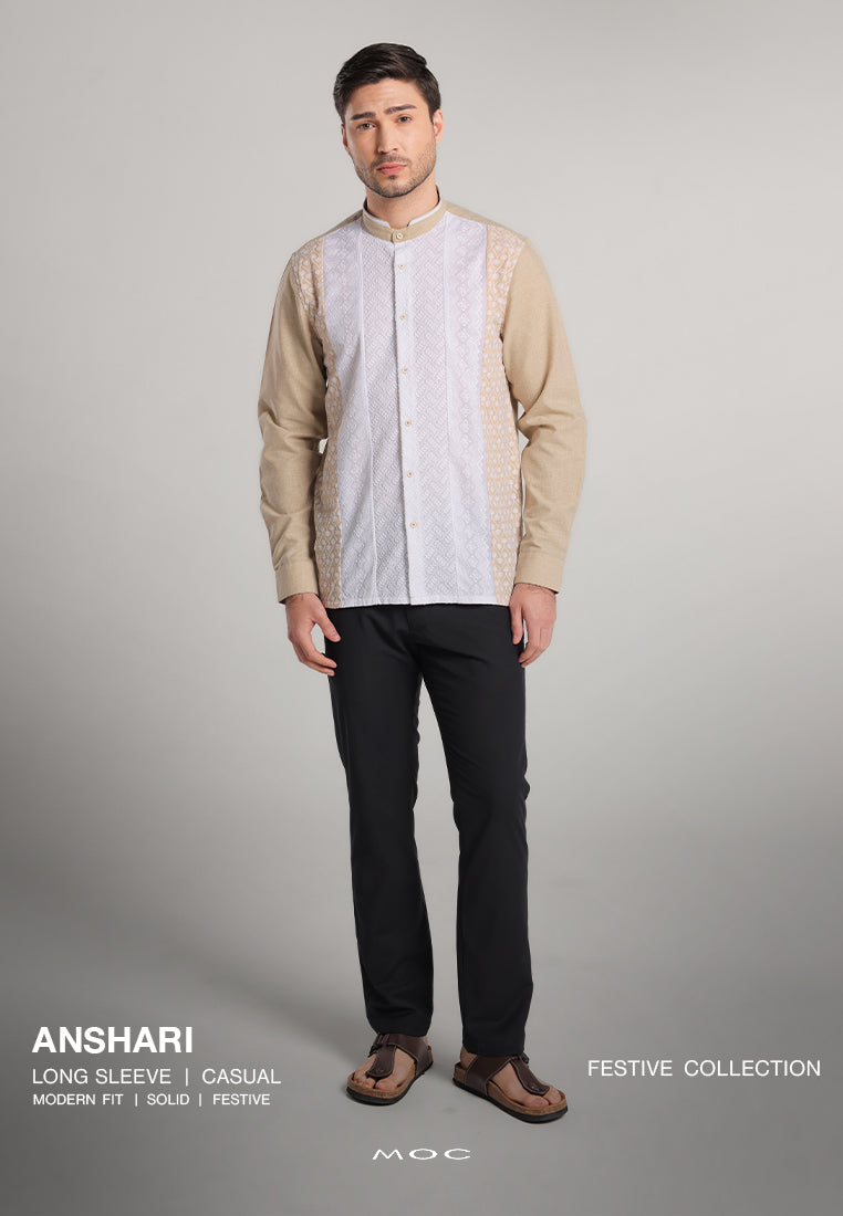 MOC Kemeja Koko Lengan Panjang Pria Anshari - Khaki