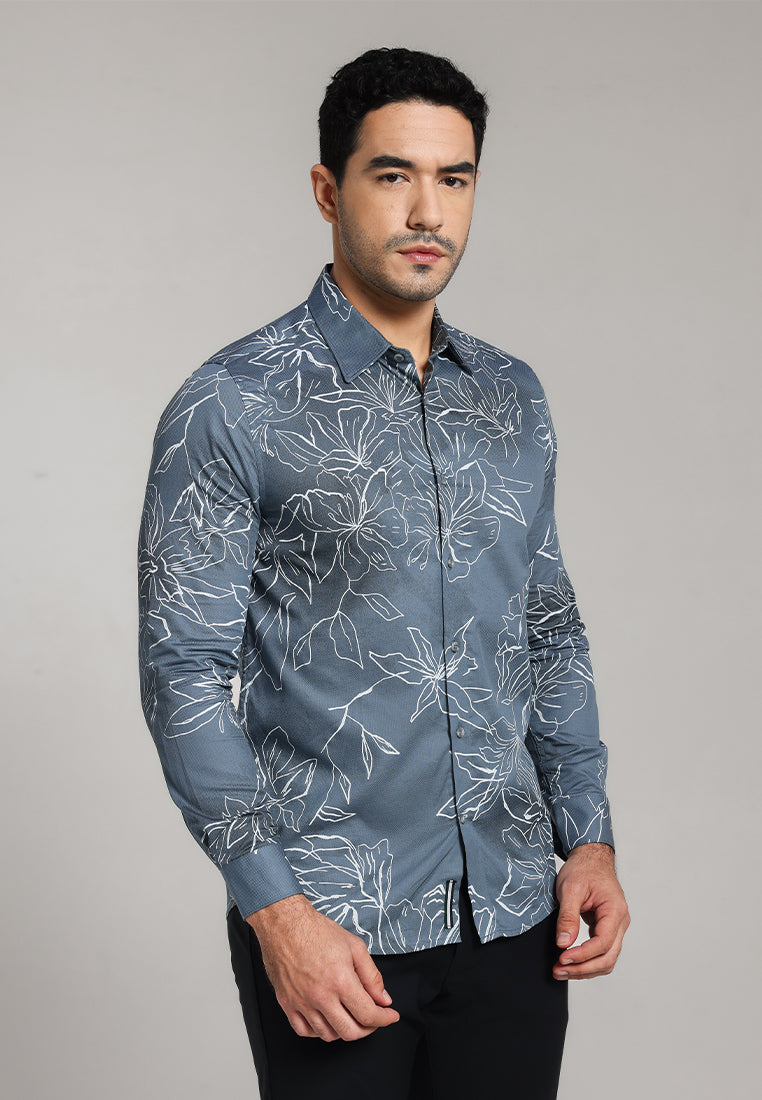 MOC - Kemeja Motif Lengan Panjang Pria Castle - Grey