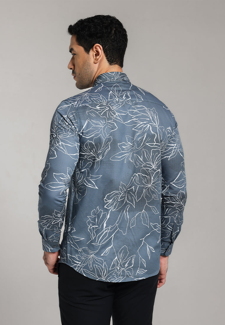 MOC - Kemeja Motif Lengan Panjang Pria Castle - Grey