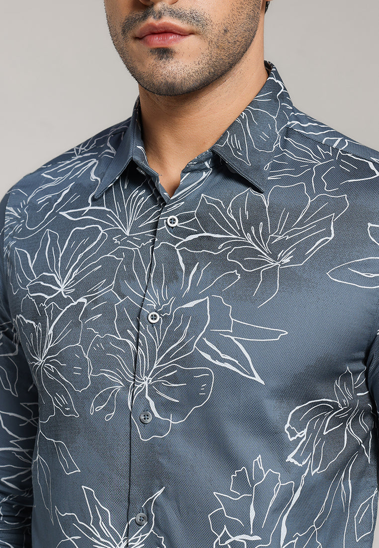 MOC - Kemeja Motif Lengan Panjang Pria Castle - Grey