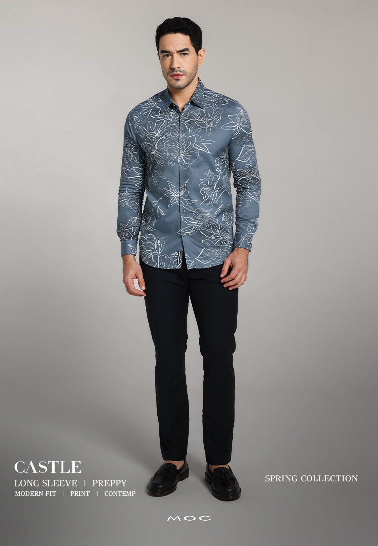 MOC - Kemeja Motif Lengan Panjang Pria Castle - Grey
