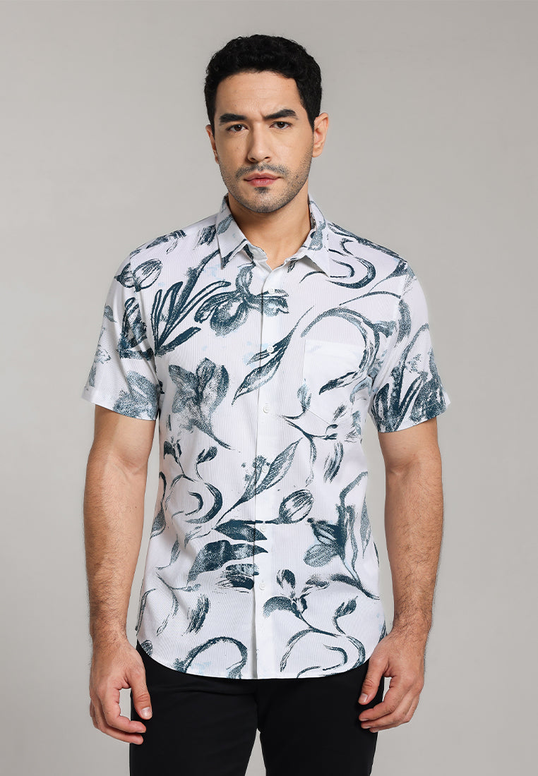 MOC - Kemeja Motif Lengan Pendek Pria Drain - Green