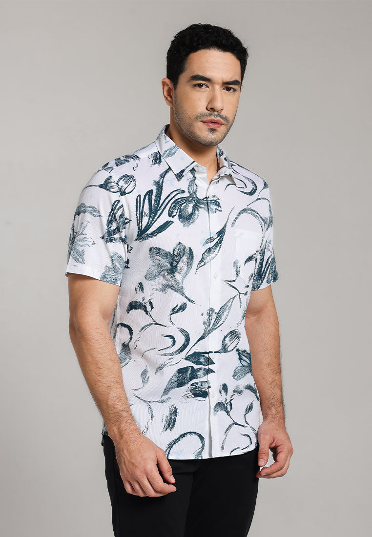 MOC - Kemeja Motif Lengan Pendek Pria Drain - Green