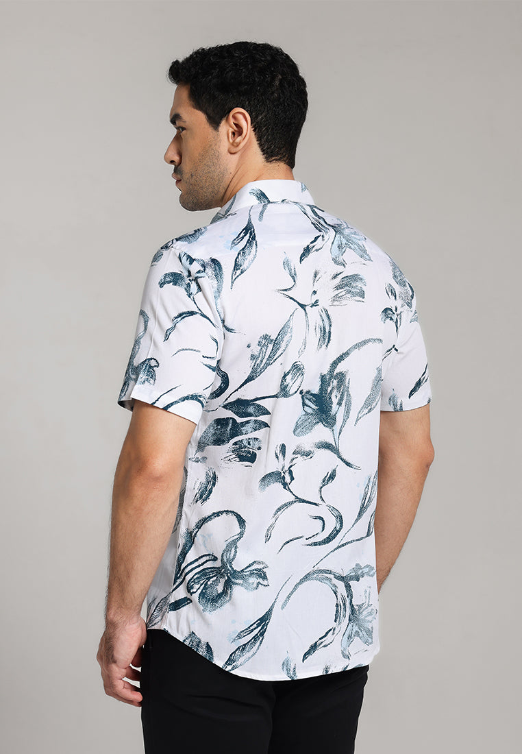 MOC - Kemeja Motif Lengan Pendek Pria Drain - Green