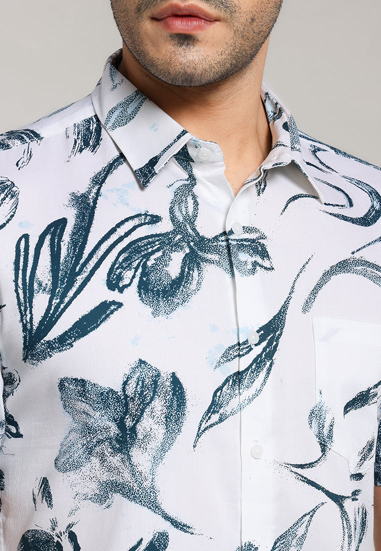 MOC - Kemeja Motif Lengan Pendek Pria Drain - Green