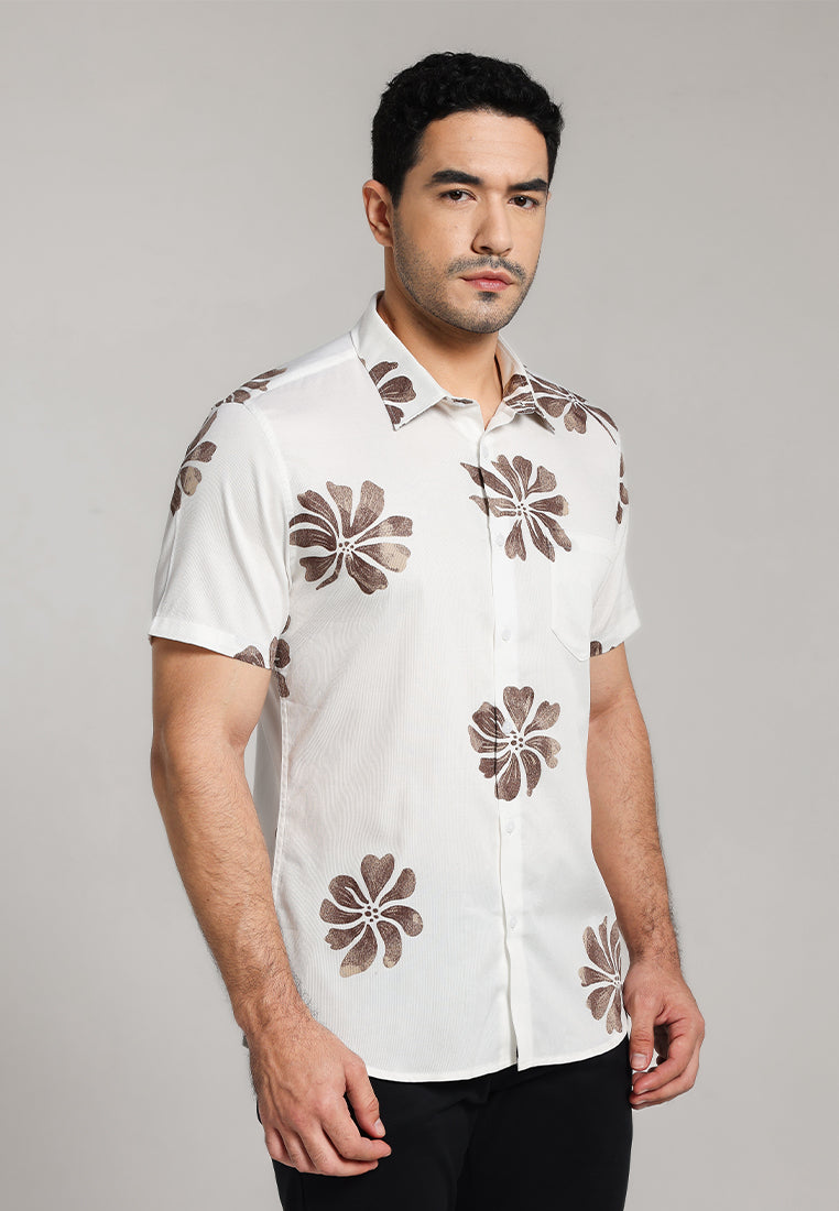 MOC - Kemeja Motif Lengan Pendek Pria Drain - White