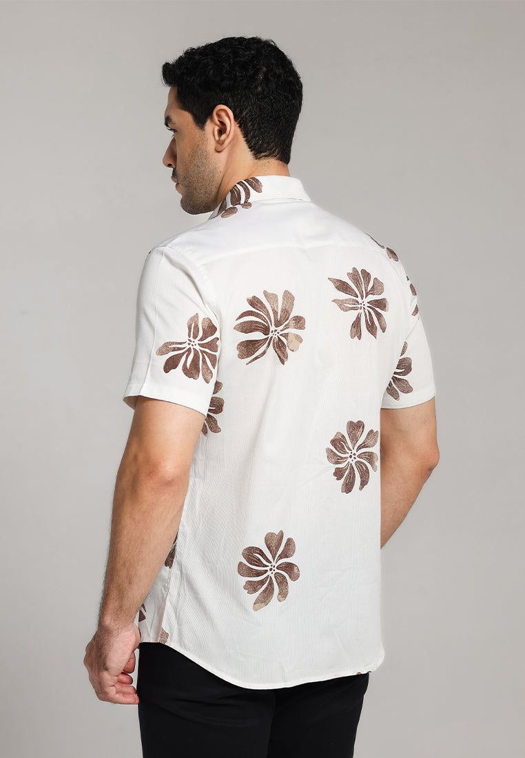 MOC - Kemeja Motif Lengan Pendek Pria Drain - White
