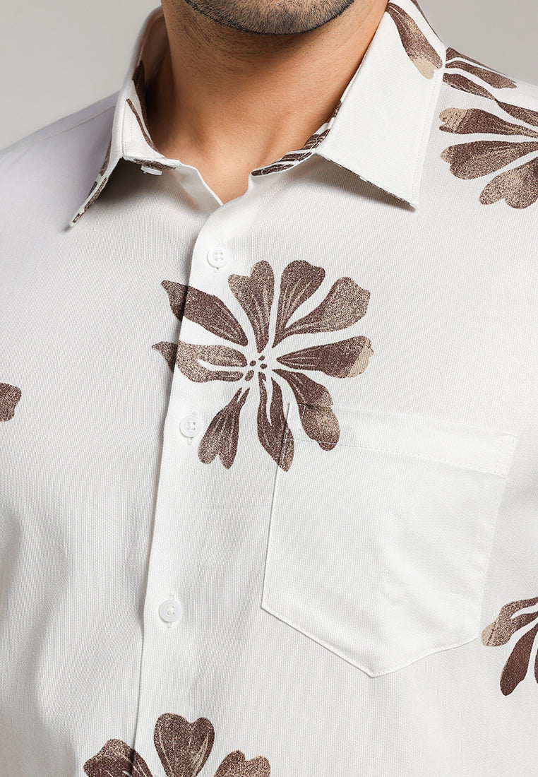 MOC - Kemeja Motif Lengan Pendek Pria Drain - White