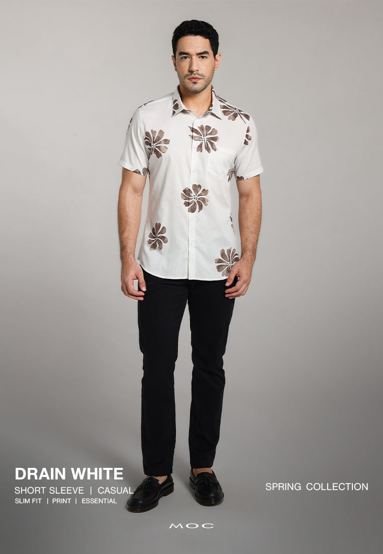 MOC - Kemeja Motif Lengan Pendek Pria Drain - White