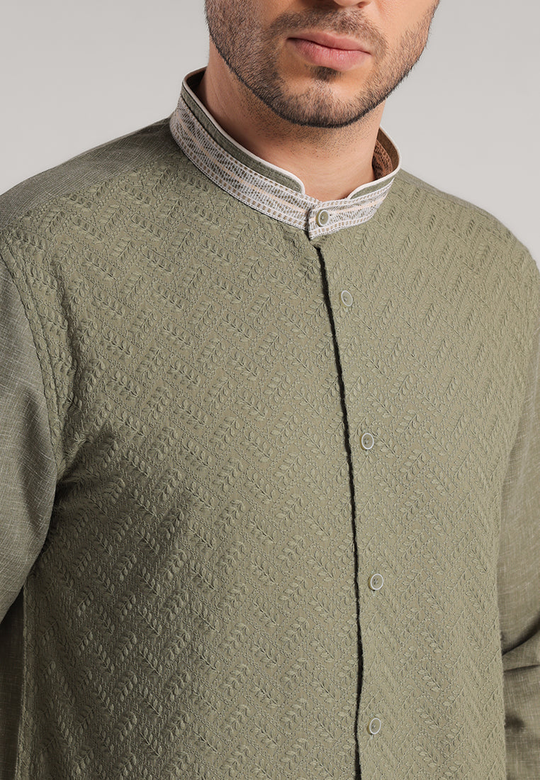 MOC Kemeja Koko Lengan Panjang Pria Fadil - Olive