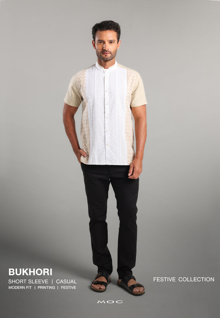 MOC Kemeja Koko Lengan Pendek Pria Bukhori - Khaki