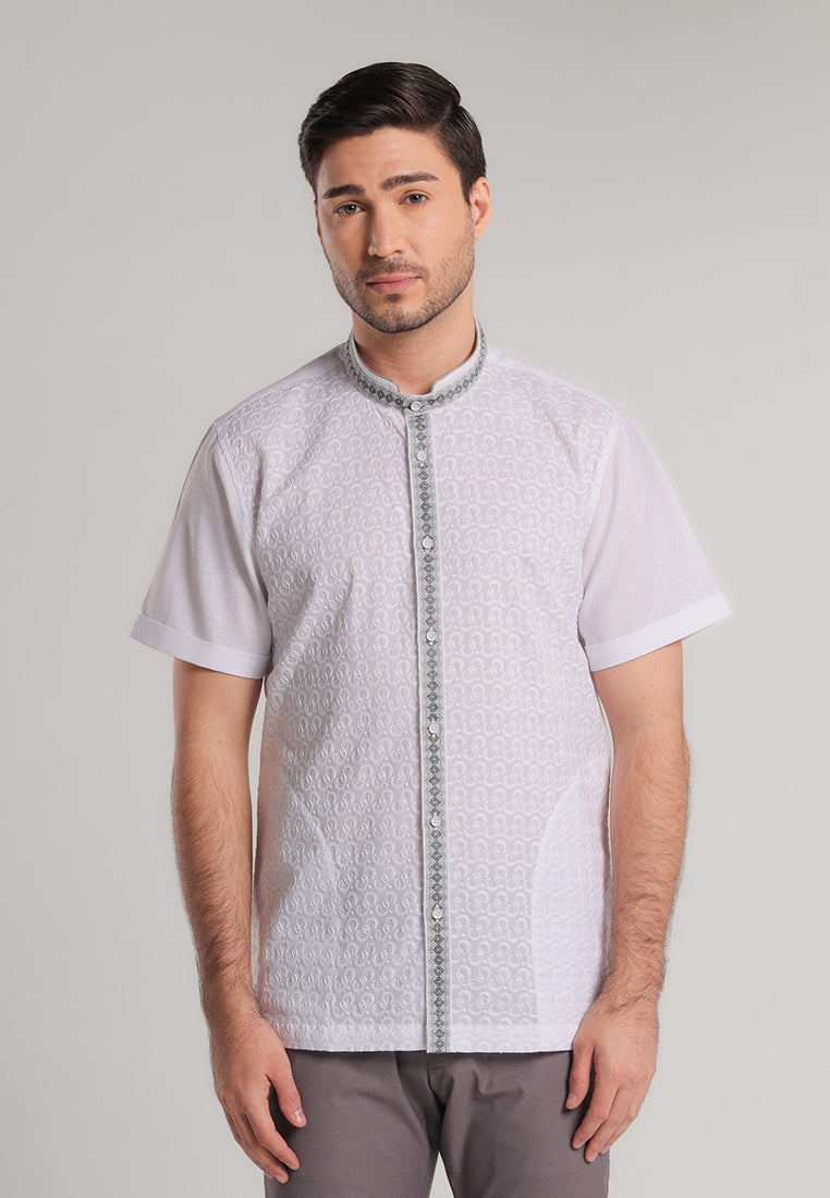 MOC Kemeja Koko Lengan Pendek Pria Hamza - White