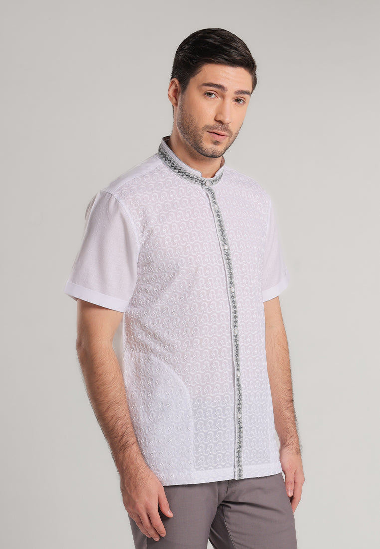 MOC Kemeja Koko Lengan Pendek Pria Hamza - White