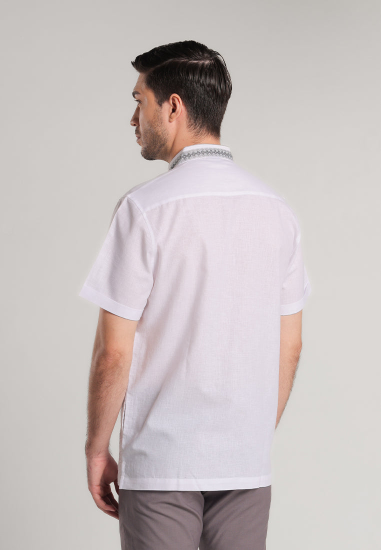 MOC Kemeja Koko Lengan Pendek Pria Hamza - White