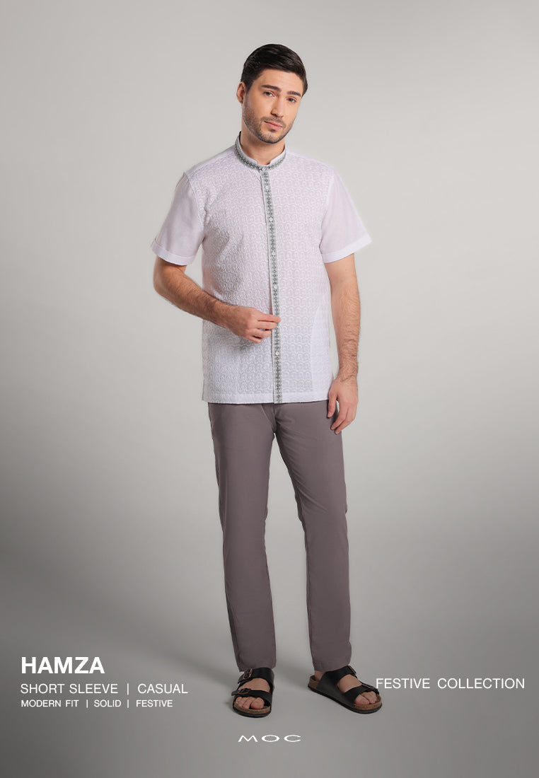 MOC Kemeja Koko Lengan Pendek Pria Hamza - White