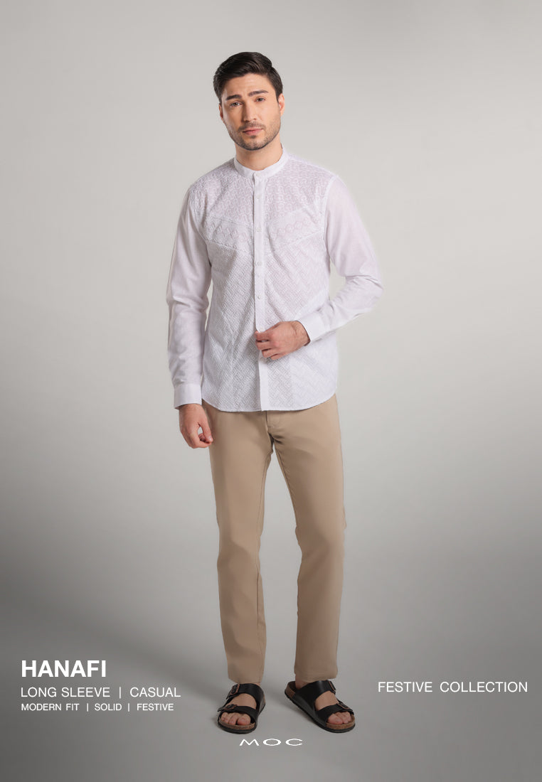 MOC Kemeja Koko Lengan Panjang Pria Hanafi - White