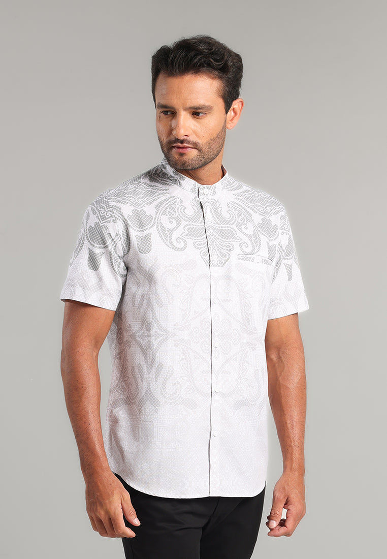 MOC - Kemeja Batik Shanghai Lengan Pendek Umair - Grey