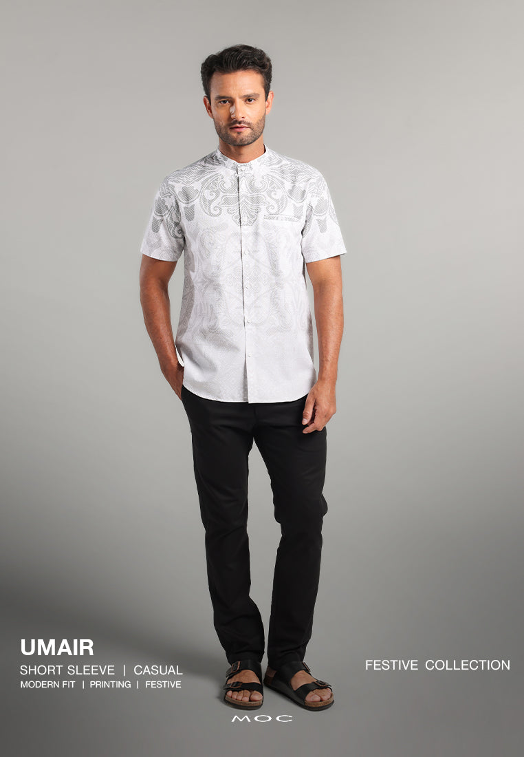 MOC - Kemeja Batik Shanghai Lengan Pendek Umair - Grey