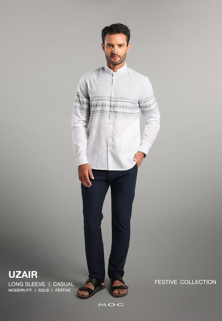 MOC Kemeja Koko Lengan Panjang Pria Uzair - Grey