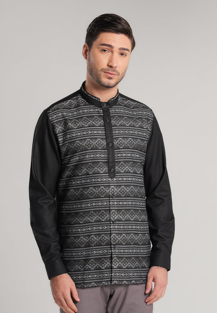 MOC Kemeja Koko Lengan Panjang Pria Azmil - Black