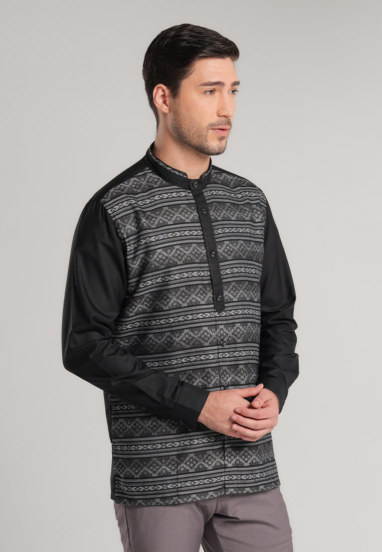 MOC Kemeja Koko Lengan Panjang Pria Azmil - Black