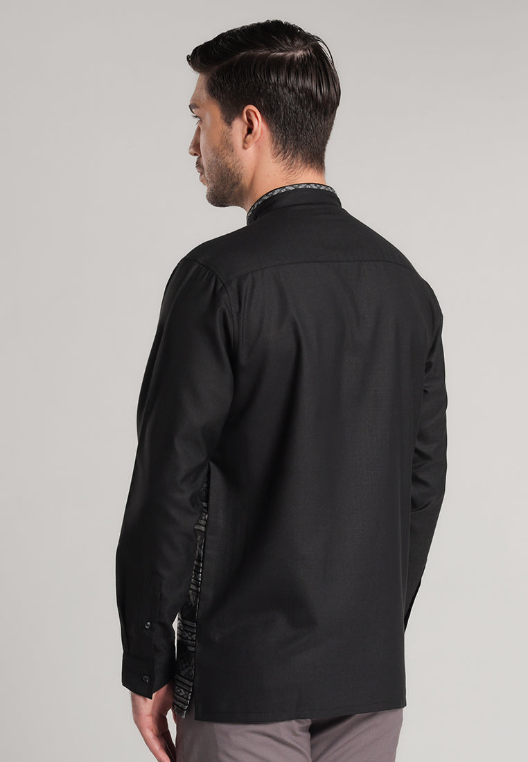 MOC Kemeja Koko Lengan Panjang Pria Azmil - Black