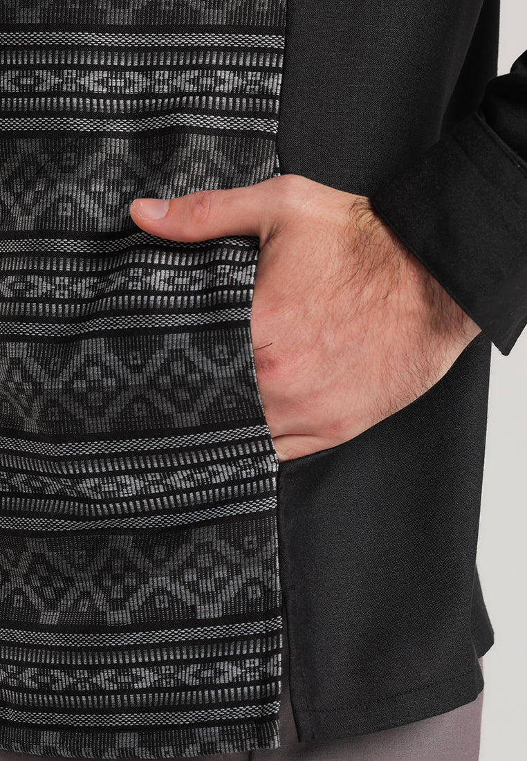 MOC Kemeja Koko Lengan Panjang Pria Azmil - Black