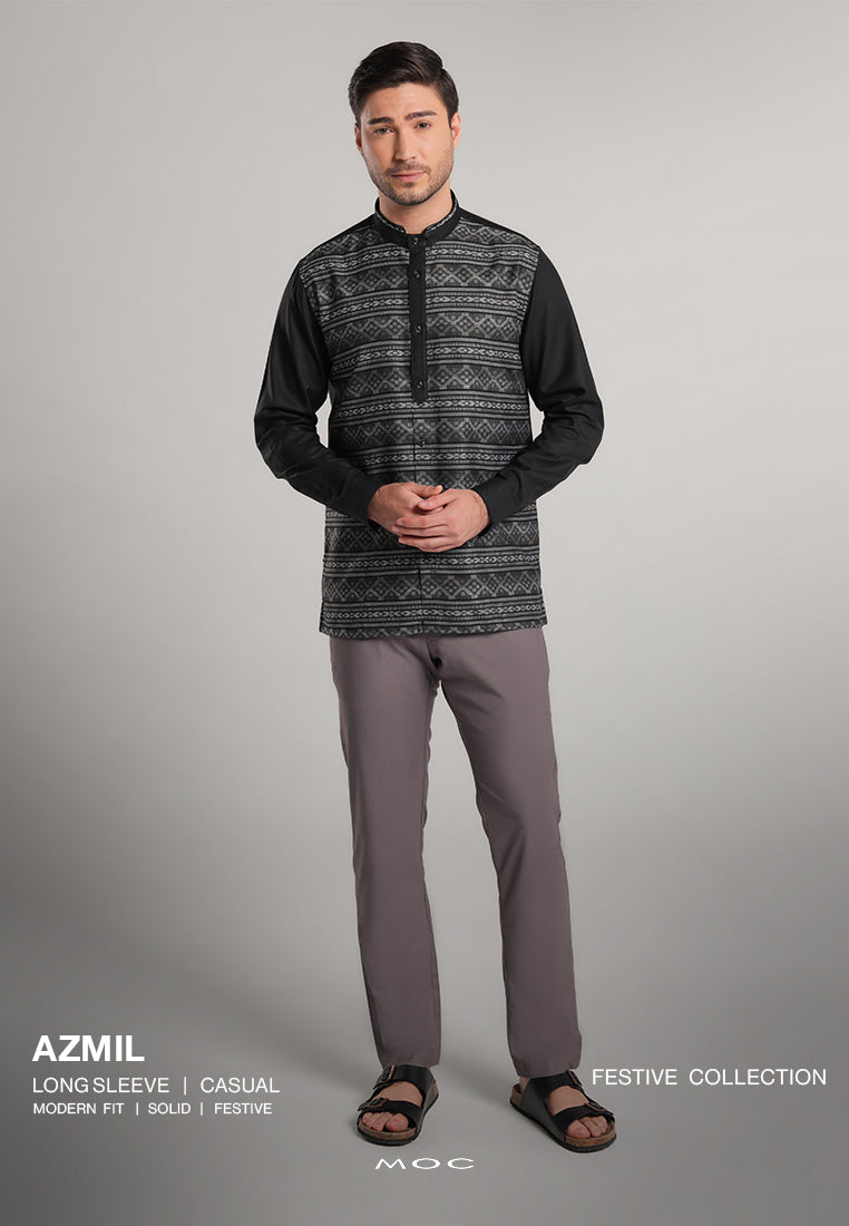 MOC Kemeja Koko Lengan Panjang Pria Azmil - Black