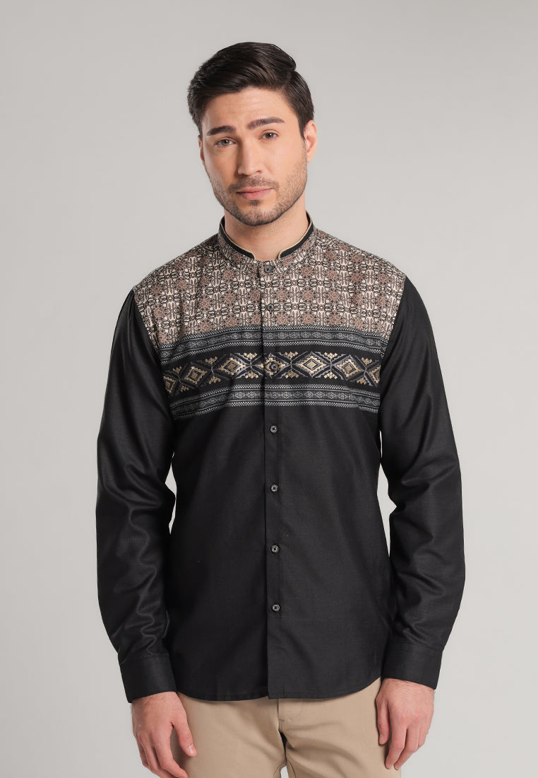 MOC Kemeja Koko Lengan Panjang Pria Ibad - Black