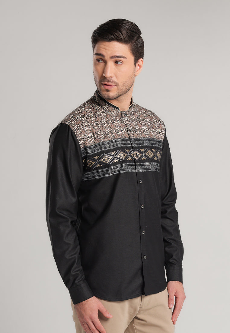 MOC Kemeja Koko Lengan Panjang Pria Ibad - Black