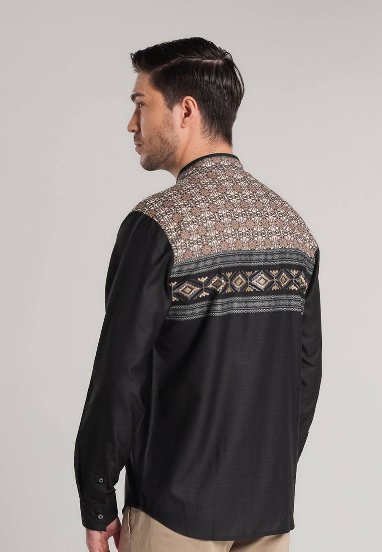 MOC Kemeja Koko Lengan Panjang Pria Ibad - Black